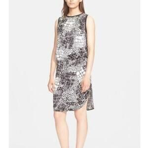 Vince Croc Animal Print Shift Black Sleeveless Above The Knee silk Dress 12 NWT
